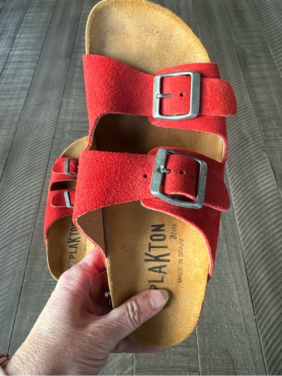 Plakton Shoes - Plakton - Made in Spain Adjustable Cork Slide Suede Sandals Women's Size 38 (7)